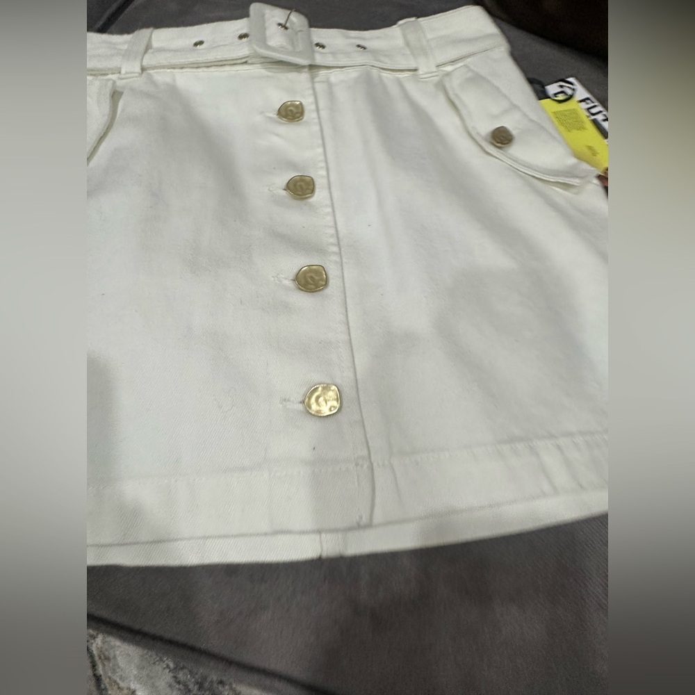 Women's Belted Button-Front Denim Mini Skirt - Future Collective with Jenee - Picture 5 of 12